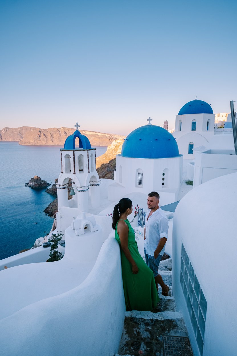 Couple on a Honeymoon in Santorini, Greece 